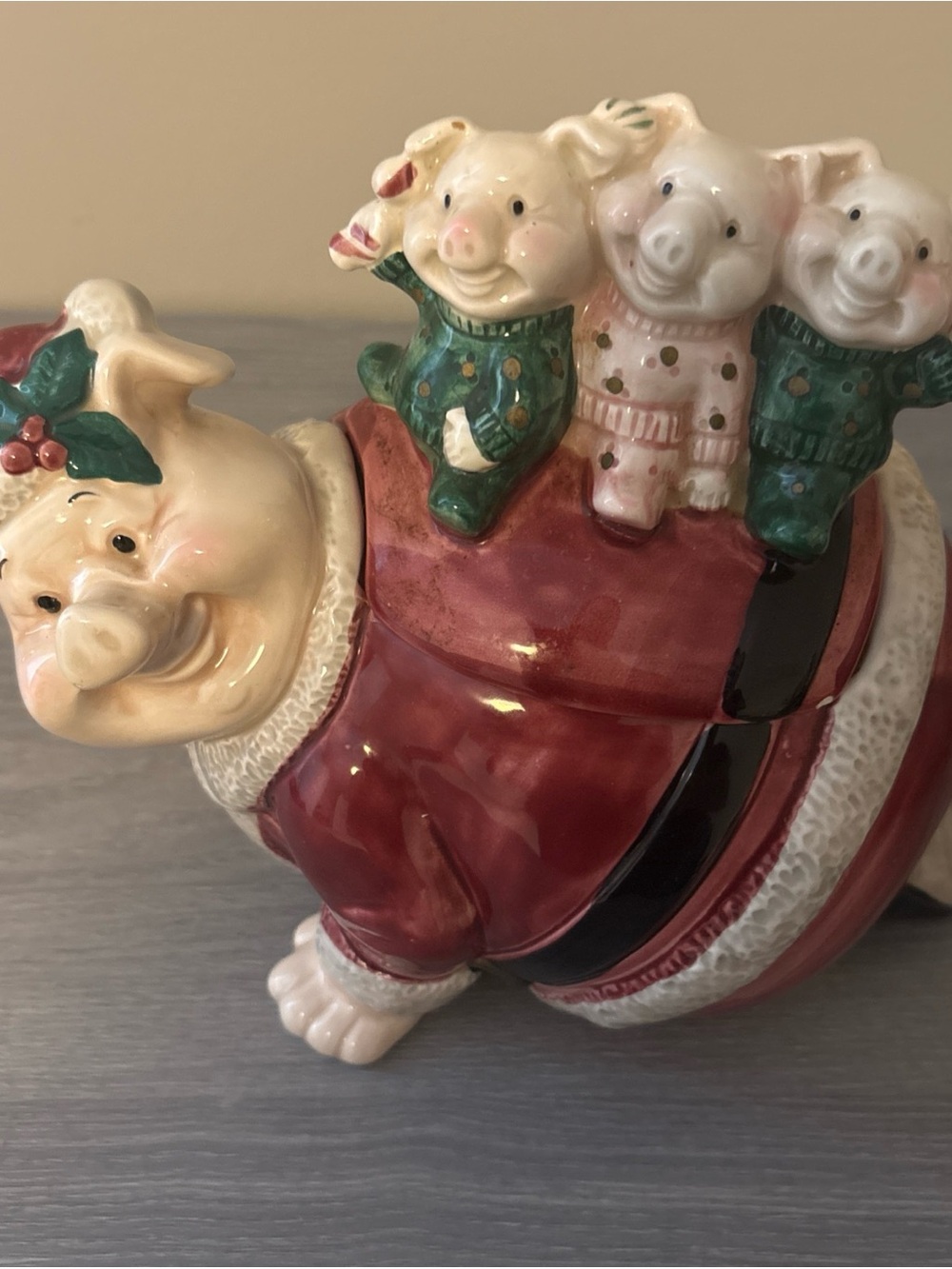 Vintage Fritz and Floyd Oci Cookie Jar Santa with 3 Piglets